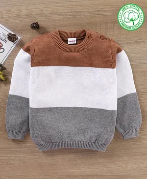 Babyhug 100% Organic Cotton Full Sleeves Sweater Colour Blocked - Multicolour