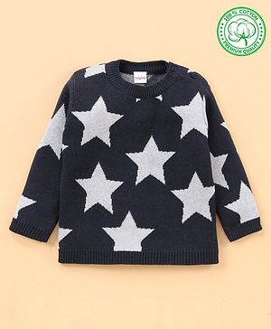 Babyhug 100% Organic Cotton Full Sleeves Sweater - Navy Grey