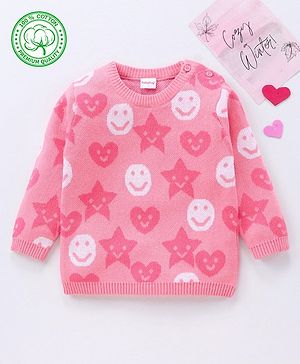 Babyhug 100% Organic Cotton Full Sleeves Pullovers Smily Design - Pink
