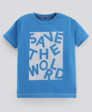 Pine Kids Half Sleeves Biowashed T-Shirt Text Print - Blue