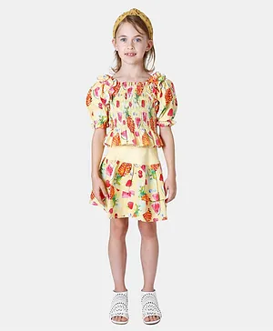 One Friday Half Sleeves Fruits Printed Top - Yellow