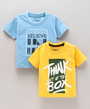 Dapper Dudes Pack Of 2 Half Sleeves Always Believe In Yourself Text Printed Tees - Yellow & Blue