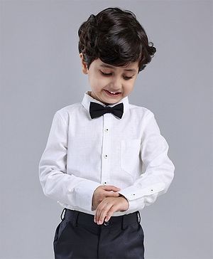 Babyhug Cotton Woven Full Sleeves Solid Shirt With Attached Bow  - White