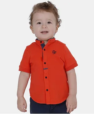 One Friday Half Sleeves Brand Initials Embroidered Shirt - Orange