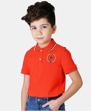 One Friday Half Sleeves Brand Initials Embroidered Polo Tee - Orange