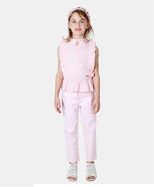 One Friday Cap Sleeves Schiffli Embroidery Top - Pink