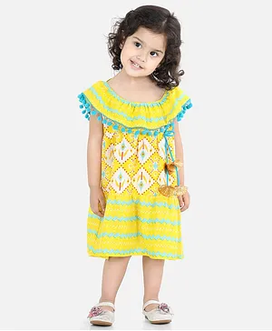 BownBee Short Sleeves Floral Print Dress - Yellow