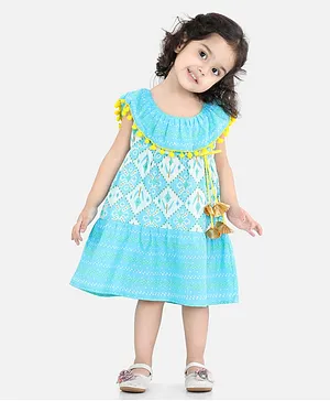 BownBee Short Sleeves Printed Dress - Blue