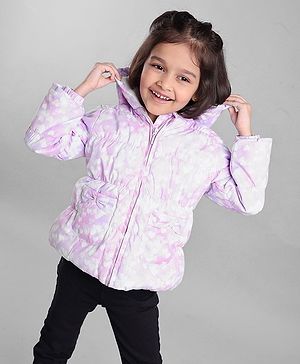 Babyhug Full Sleeves Hooded Padded Winter Jacket Hearts Print - Purple