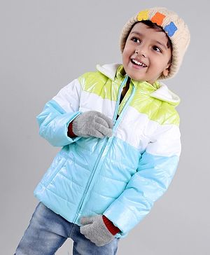 Babyhug Full Sleeves Colour Block Winter Wear Hooded Jacket - Blue Green