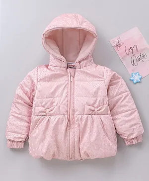 Babyhug Full Sleeves Dots Printed Heavy Winter Wear Hooded Jacket - Pink