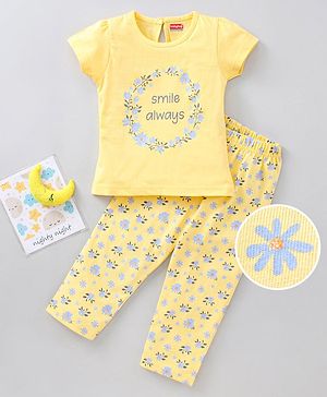 Babyhug Cap Sleeves Top & Capri Set Floral Print- Yellow