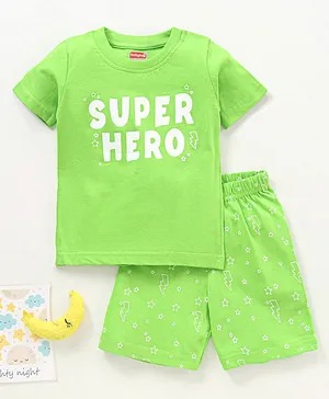 Babyhug Cotton Half Sleeves Shorts Set Placement Print - Green
