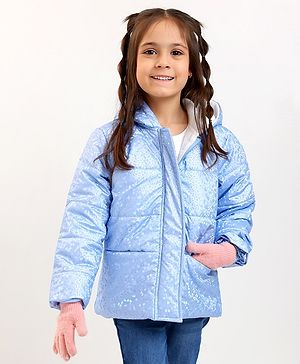 Babyhug Full Sleeves Dots Printed Winter Wear Hooded Jacket - Blue