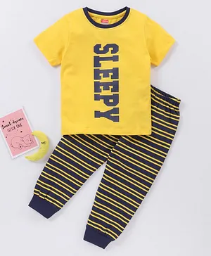 Babyhug Half Sleeves Cotton Night Suit Text Print - Yellow