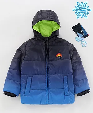 Babyhug Full Sleeves Woven Color Block Hooded Padded Jacket - Blue