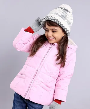 Babyhug Full Sleeves Hooded Fashion Heavy Winter Solid Color Jacket - Pink