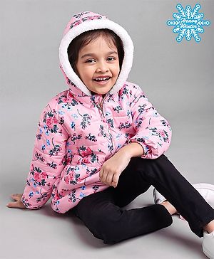 Babyhug Full Sleeves Floral Printed Hooded Jacket - Pink