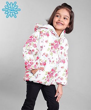 Babyhug Full Sleeves Hooded Fashion Heavy Winter Jacket Floral Print - Pink White