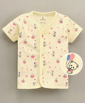 Child World 100% Cotton Half Sleeves Vest Bear Print - Cream