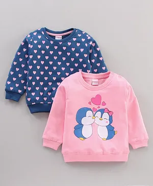 Babyhug Full Sleeves Cotton Knit Sweatshirts Heart & Penguins Print Pack Of 2 - Multicolor