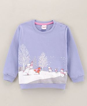 Babyhug Full Sleeves Cotton Knit Sweatshirt Snow & Animals Print - Blue