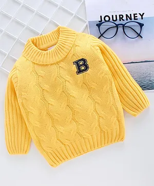 Babyhug Full Sleeves Sweater Alphabet B Embroidery - Yellow