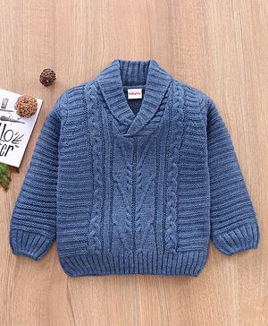 Babyhug Full Sleeves Cable Knit Sweater - Blue