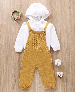 Babyhug Full Sleeves Woollen Romper & Hooded T-Shirt - Yellow
