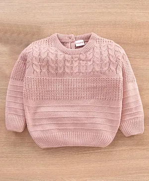 Babyhug Full Sleeves Cable Knit Sweater - Pink
