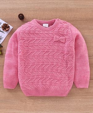 Babyhug Full Sleeves Cable Knit Sweater- Pink