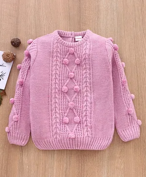 Babyhug Full Sleeves Cable Knit Sweater- Purple