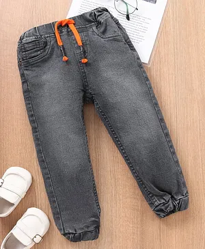 Babyhug Cotton Lycra Full Length Denim Washed Jeans - Grey