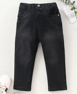 Babyhug Full Length Washed Denim Stretchable Jeans - Black