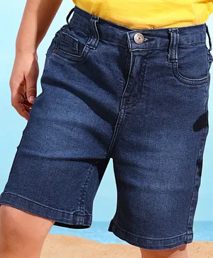 Babyhug Mid Thigh Length Denim Shorts - Dark Blue