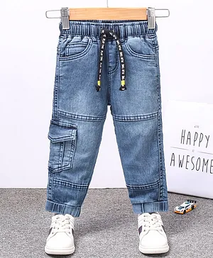 Babyhug Washed Full Length Solid Color Denim Jeans - Blue