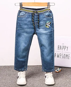 Babyhug Washed Full Length Embroidered Denim Jeans - Blue