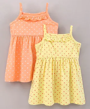 Doodle Poodle Singlet Frock Heart Print Pack of 2 - Yellow Peach