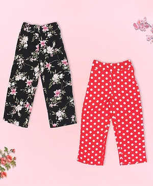 Cutecumber Set Of 2 Polka Dotted & Floral Print Culottes - Red Black