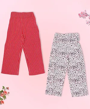 Cutecumber Set Of 2 Striped & Floral Print Culottes - Red