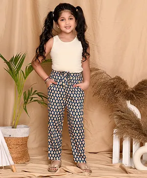 Kids Cave Full Length All Over Motif Printed Palazzo Pants - Blue