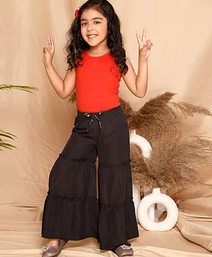 Kids Cave Full Length Solid Tiered Palazzo Pants - Black