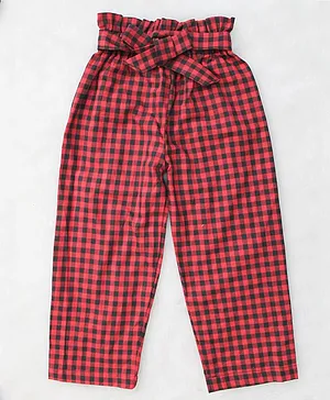 Woonie Full Length Buffalo Chequered Pants With Belt - Red