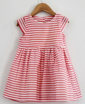 Woonie Cap Sleeves Striped Dress - Peach