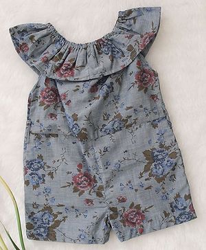 Woonie Cap Sleeves Floral Printed Romper - Grey