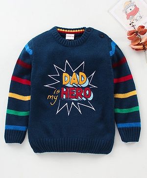 Babyhug Full Sleeves Knit Sweater Stripes Design With 3D Applique- Navy Blue