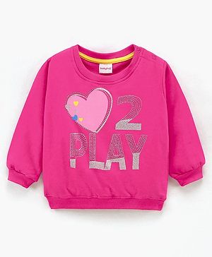 Babyhug Full Sleeves Graphics Sweatshirt With Glitter And Rhinestones Detailing - Pink