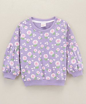 Babyhug Full Sleeves Cotton Sweatshirts Floral Print With Balloon Sleeves - Light Purple