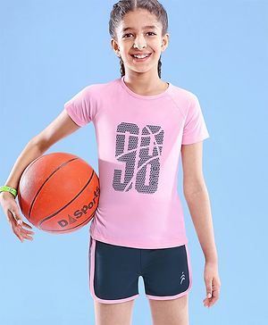 Pine Active Super Stretch Half Sleeves T-Shirt & Shorts Set Pink & Black