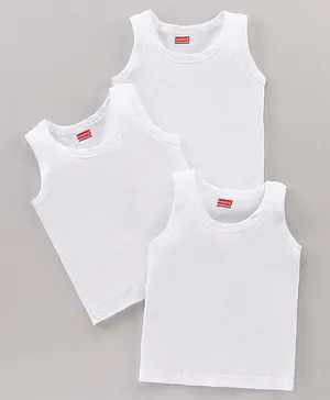 Babyhug 100% Sleeveless Solid Vest Pack Of 3 - White